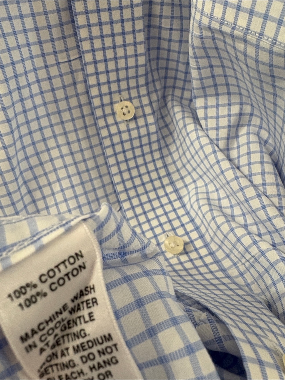 Saks Fifth Avenue Men's Light Blue Checked Dress Shirt - size 17.5 (34/35) - Picture 4 of 5